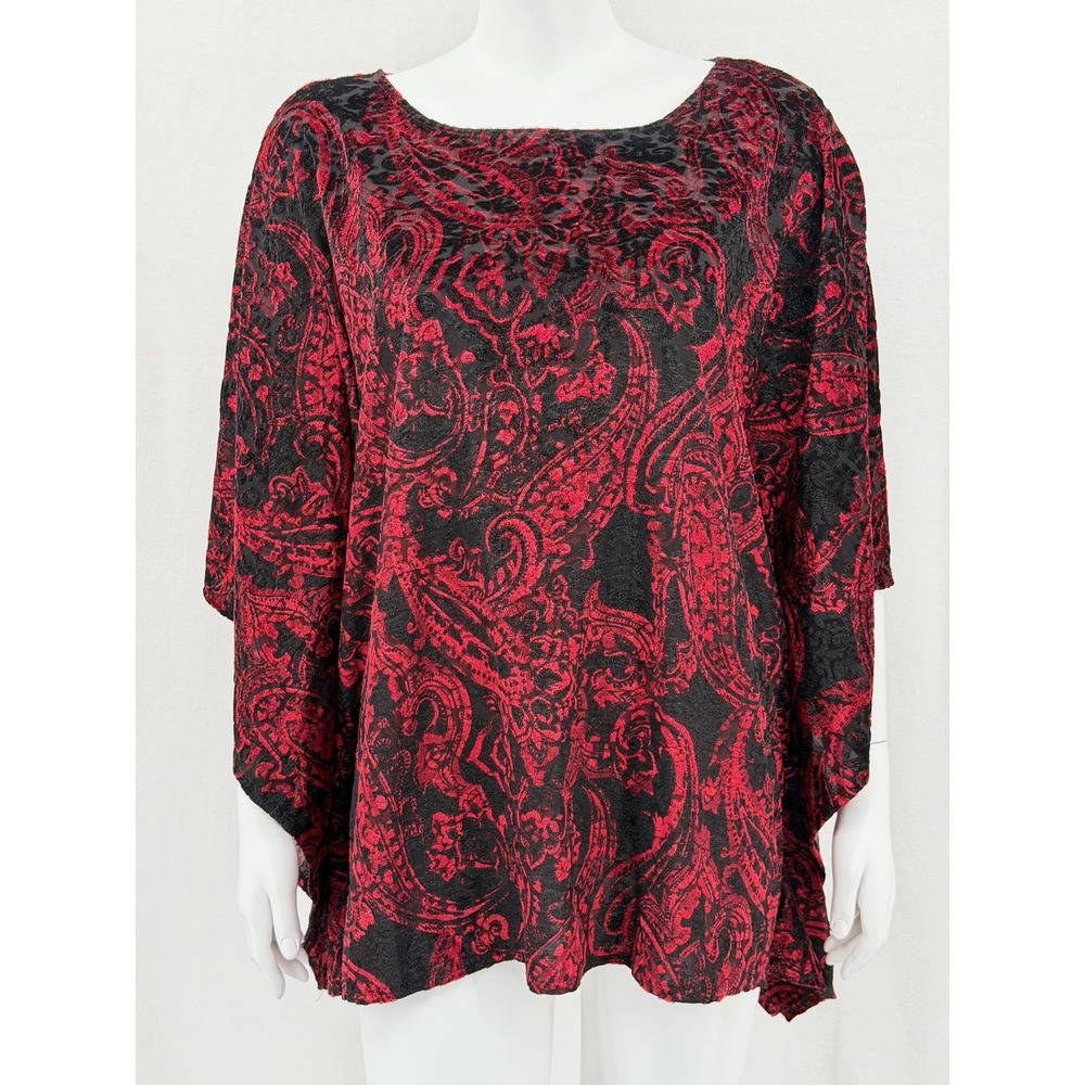 Slinky‎ Brand Top Womens Large Red Black Burnout Velvet Sheer Whimsigoth Stretch